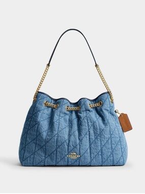 Coach Evelyn Denim Shoulder Bag in Regenerative Cotton with Quilting
